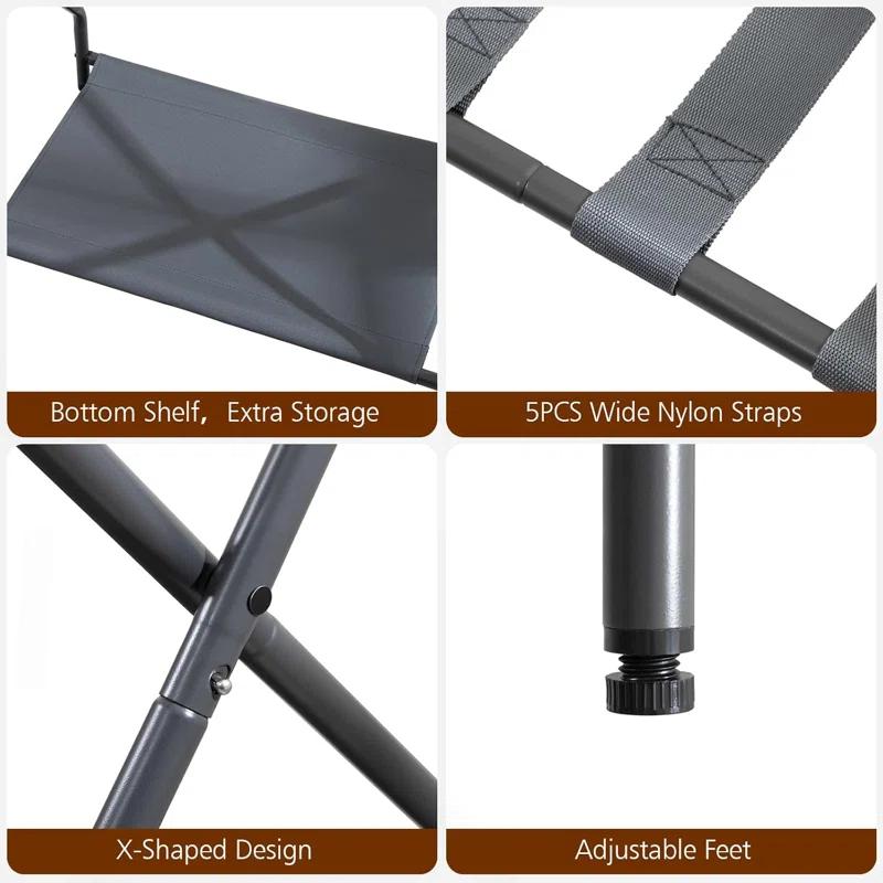 MEBROT Set Of 2, Foldable Suitcase Stands For Guest Room, Metal Luggage Holder With Storage Shelf For Bedroom, Hotel, Easy Assemble