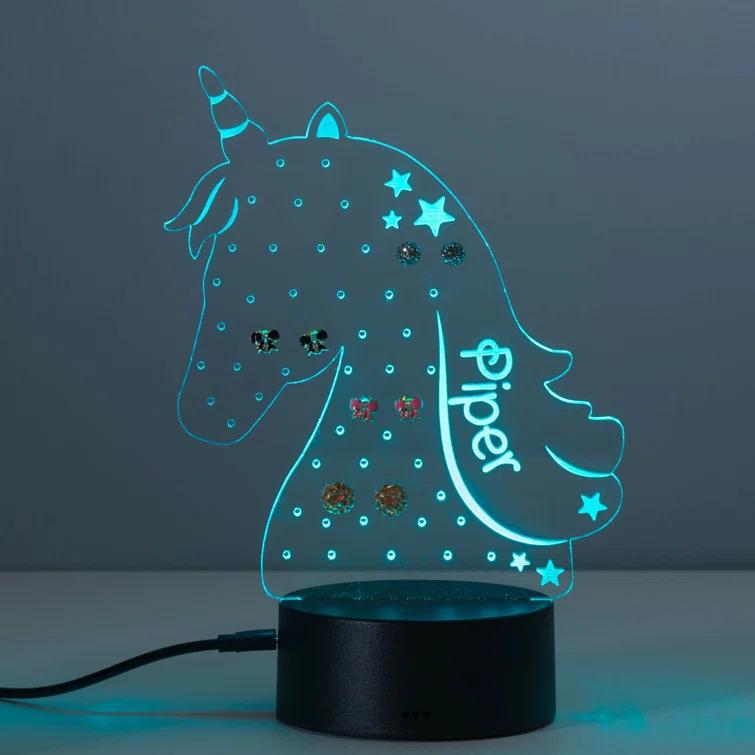 CPS Unicorn Earring Holder LED Night Light with Custom Name Laser Engraved on Acrylic Design Insert