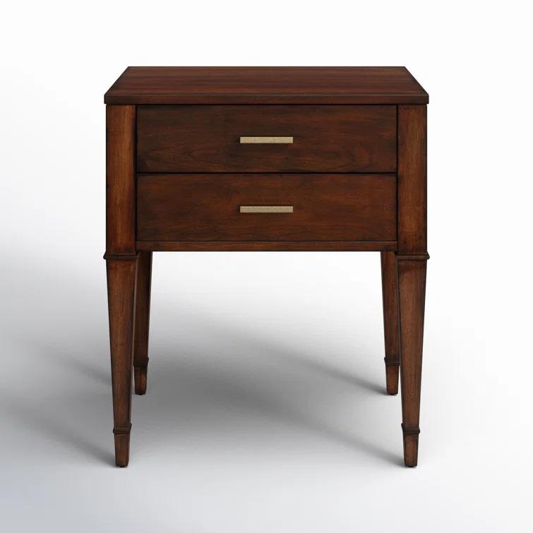 Kai Antique Cherry 2 Drawer Wood Nightstand with Gold Accents