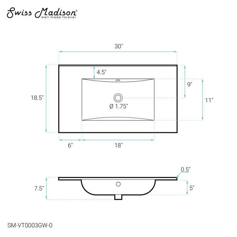 Swiss Madison Swiss Madison 30" Single Bathroom Vanity Top in White with Sink