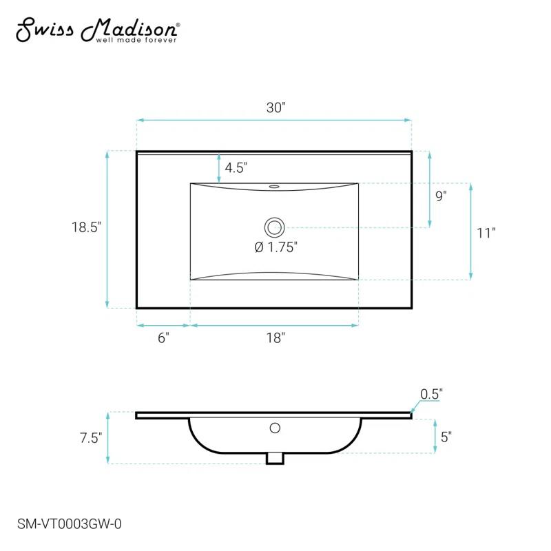 Swiss Madison Swiss Madison 30" Single Bathroom Vanity Top in White with Sink