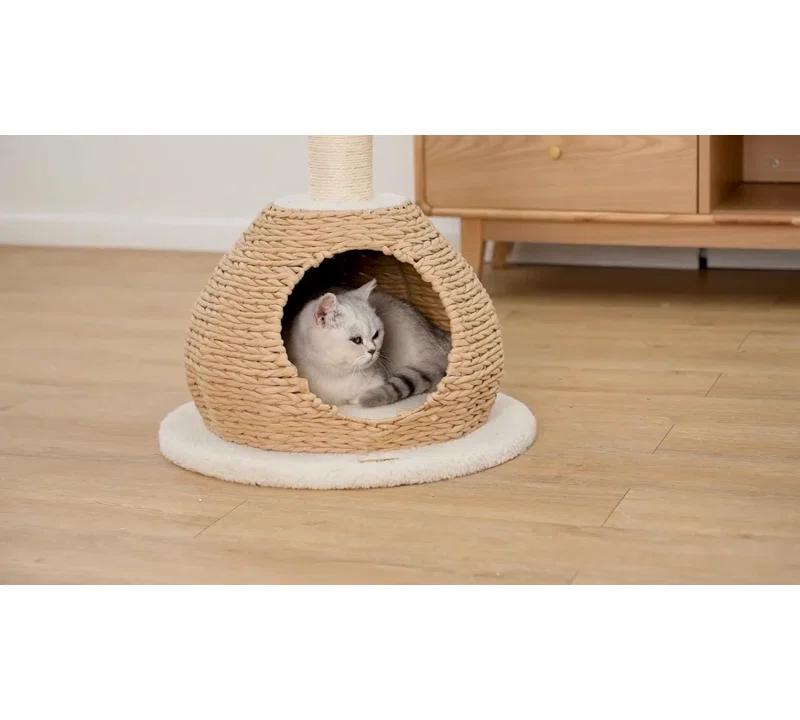 PetPals PetPals Walk Up Cat Tree with Fleece Perch, Handwoven Basket, and Sisal Scratching Post, Eco-Friendly Cat Furniture, Beige