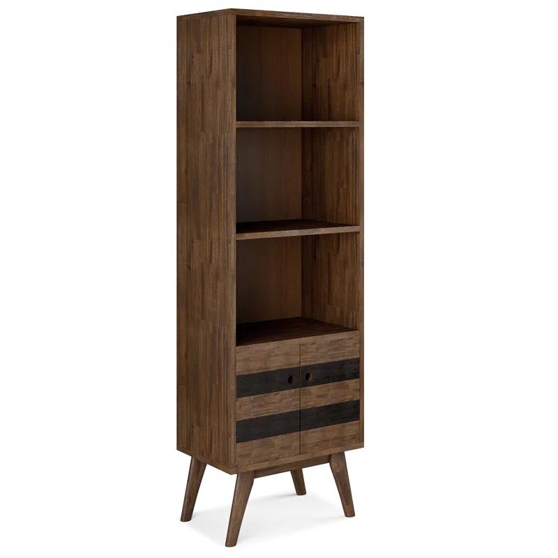 Simpli Home 22"W Solid Acacia 3 Shelf Contemporary Bookcase with Hidden Storage and Adjustable Shelves