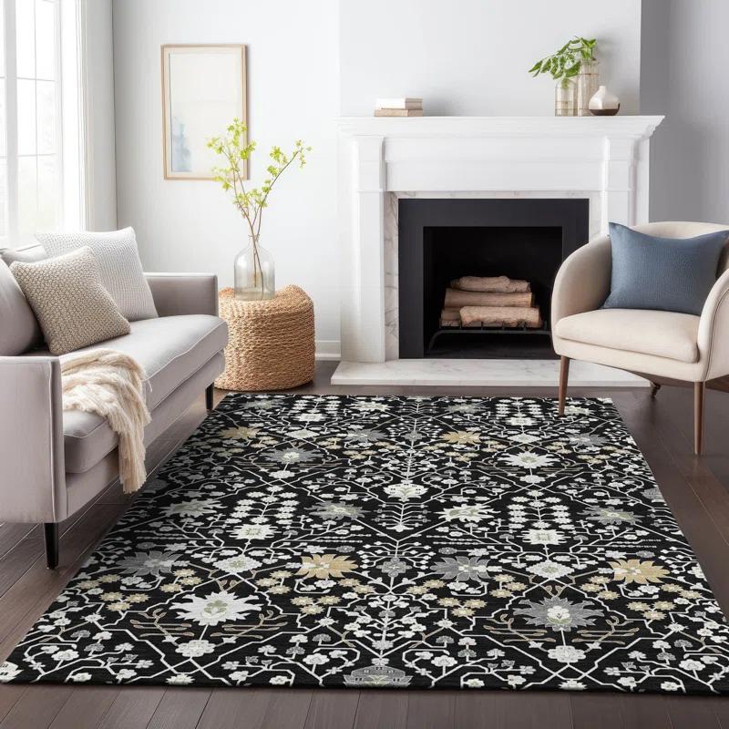 Machine Washable Indoor/Outdoor Chayden ACN1009 Black 1'8" x 2'6" Rug