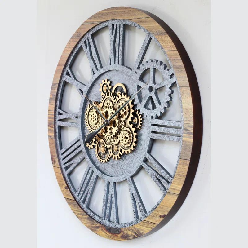 The Gears Clock Wall Clock 36" Round Oversized for Living Room decor with Real Moving Gears America Collection