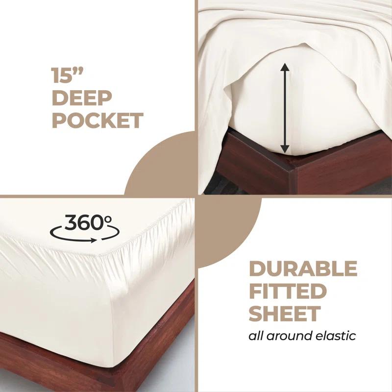 Superior Modal From Beechwood 300 Thread Count Lightweight Cooling Solid Deep Pocket Bed Sheet Set