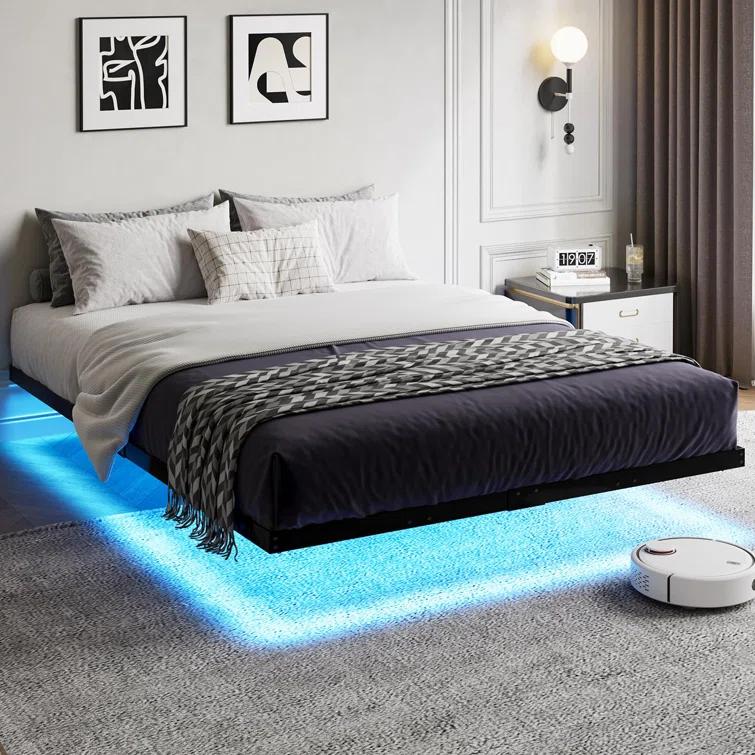 Alwyn Home Floating Bed Frame With Led Lights Metal Platform Bed, No Squeak