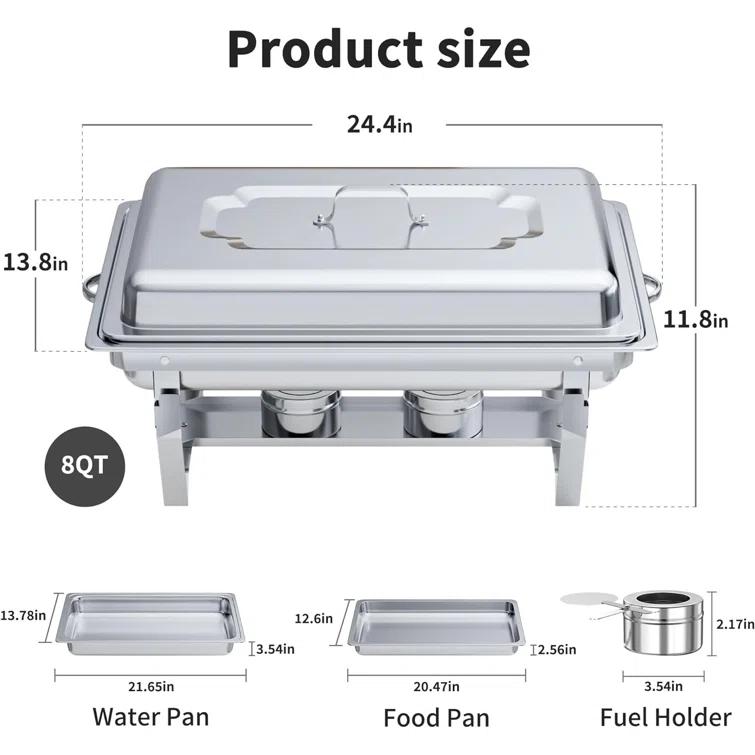 The Party Aisle™ Chafing Dishes For Buffet 4 Pack, 8 Qt Stainless Steel Chafers And Buffet Warmers Sets With Lid, Rectangle Serving Food Warmer Catering Supplies Buffet Display For Parties