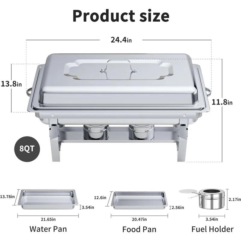 The Party Aisle™ Chafing Dishes For Buffet 4 Pack, 8 Qt Stainless Steel Chafers And Buffet Warmers Sets With Lid, Rectangle Serving Food Warmer Catering Supplies Buffet Display For Parties