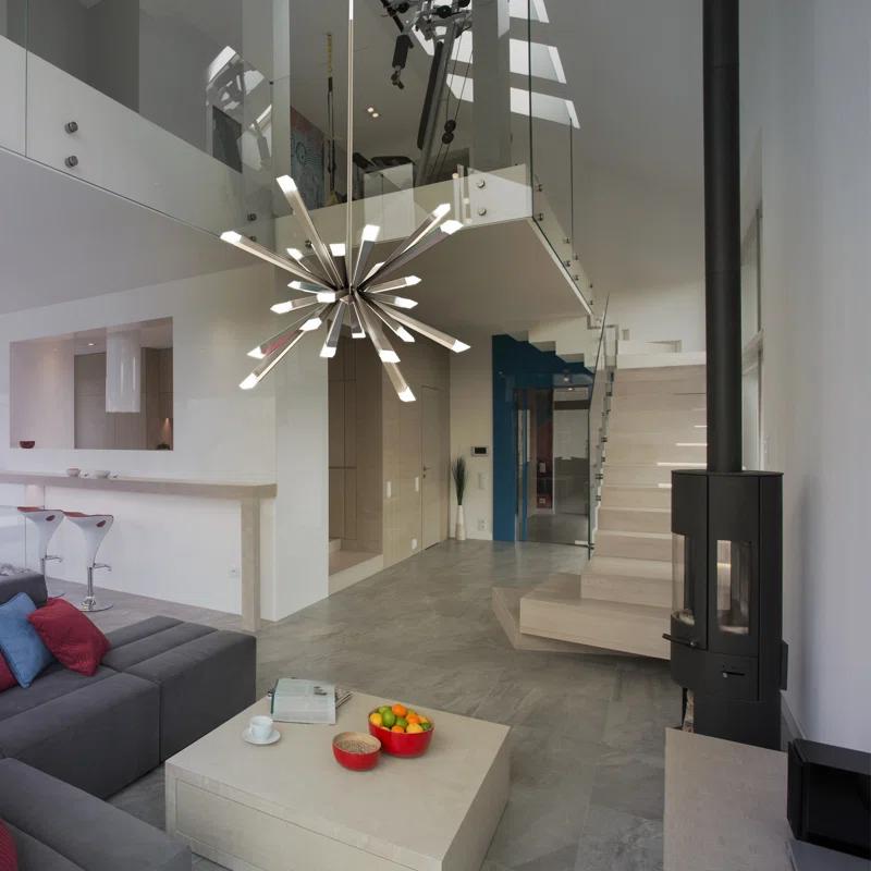 Starburst 40" Single Tier Chandelier - Polished Chrome