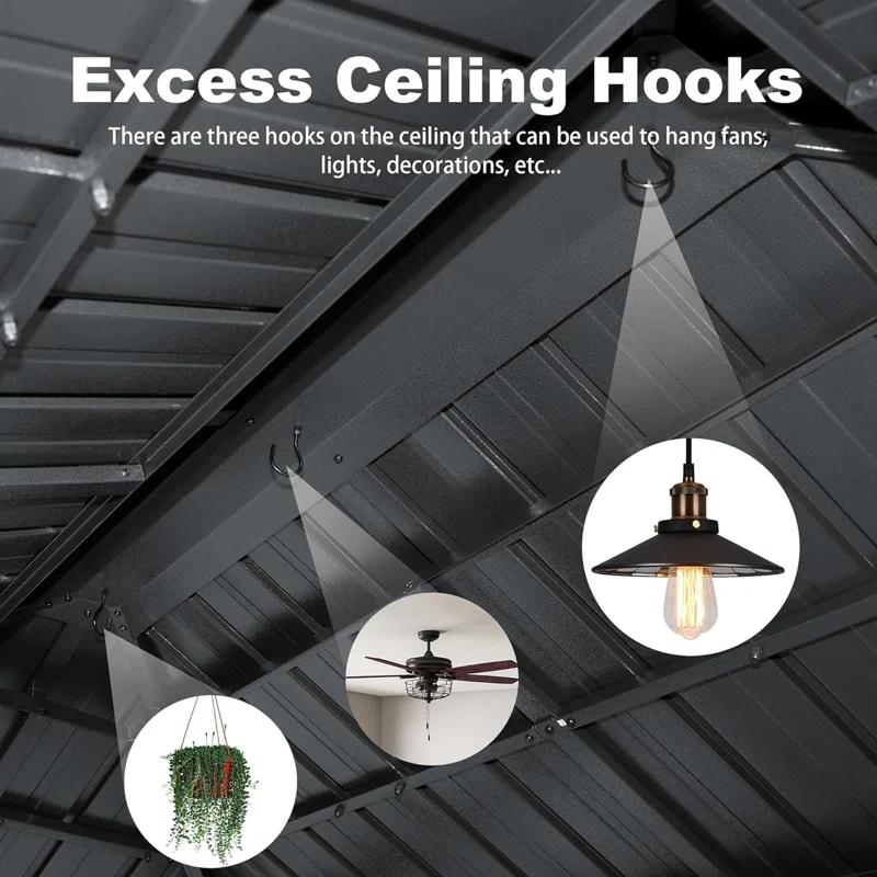 VODYXSEP Hardtop Grill Gazebo, Outdoor BBQ Gazebo With Double Galvanized Steel Roof, Patio Grill Canopy With 2 Cabinets And Ceiling Hooks For Backyard, Lawn, Garden