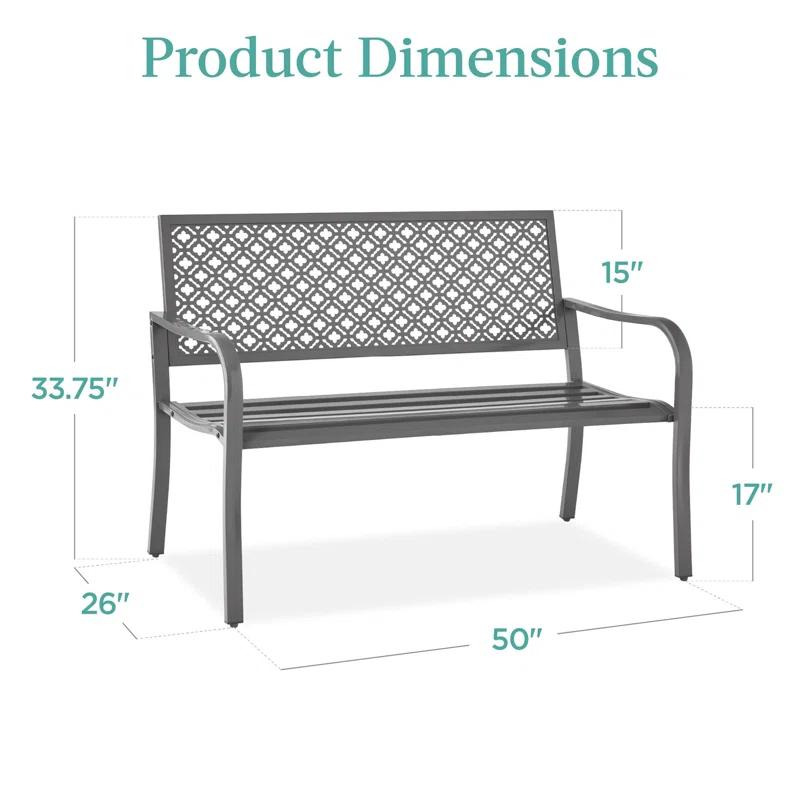Red Barrel Studio® 2-Person Outdoor Metal Bench with Geometric Backrest, 790lb Capacity, for Garden, Patio, and Entryway
