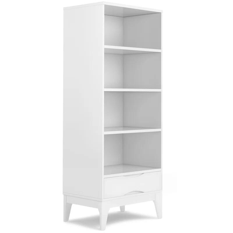 Simpli Home Harper 24"W Solid Hardwood 4 Shelf Mid-Century Modern Bookcase with Drawer and Adjustable Shelves