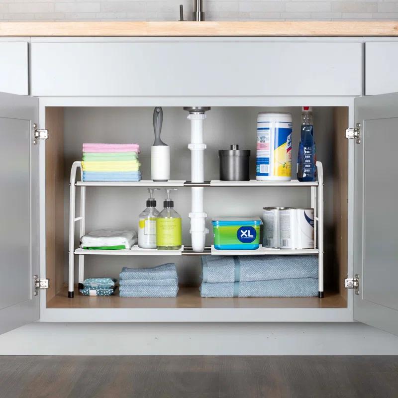 Under Sink Organizer - 2 Tier Adjustable Shelf Organizer with 8 Removable Panels - Kitchen or Bathroom Under Sink Organizers and Storage by Home-Complete