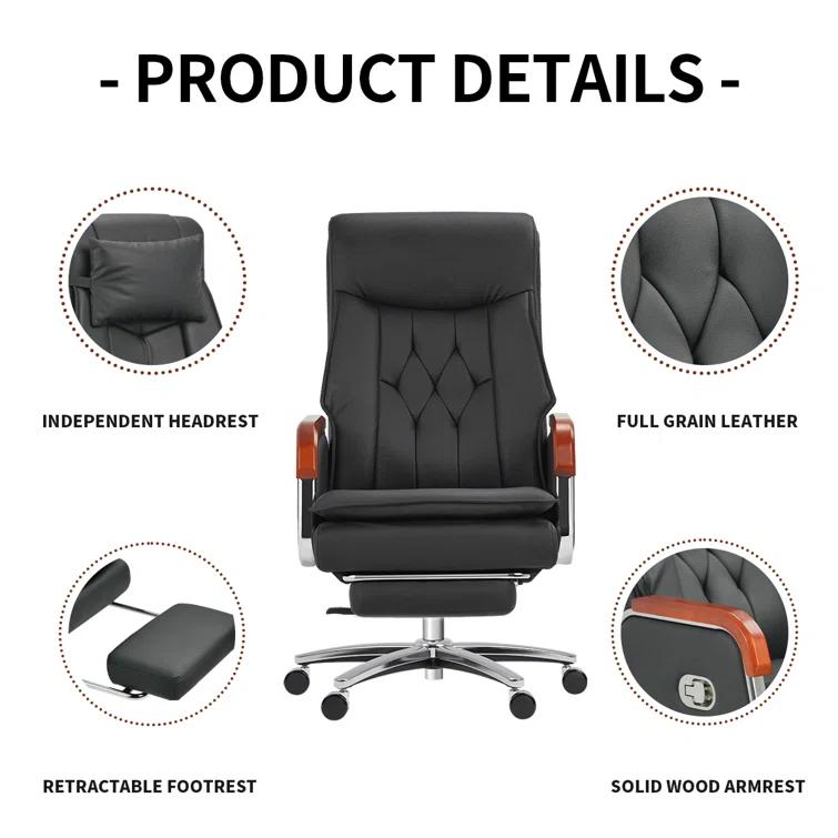 Kinnls Kinnls Cameron Massage Chair Genuine Leather Executive Chair With Headrest