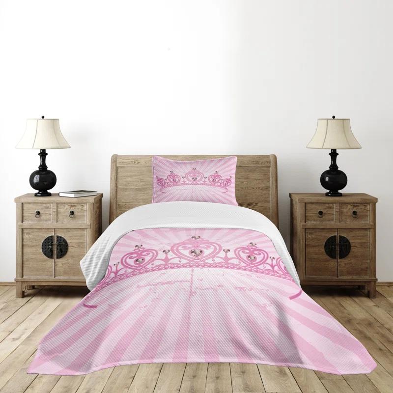 Ambesonne Ambesonne Girls Bedspread Set Pink Cartoon Pink Pale Pink