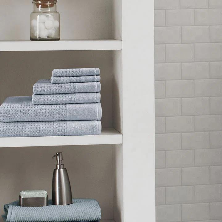 Madison Park Spa Waffle Cotton Jacquard Antimicrobial Bath Towel 6 Piece Set