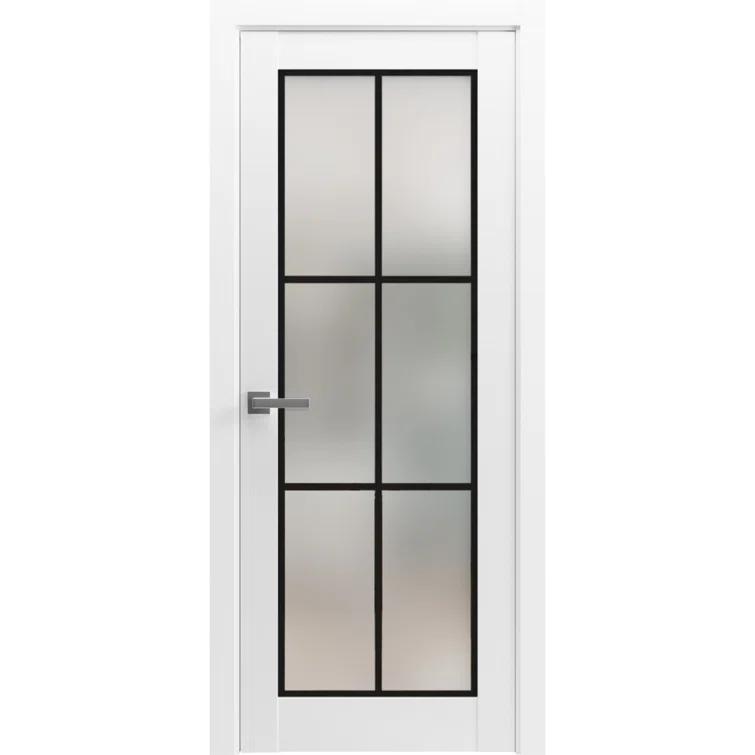 SARTODOORS Solid French Door | Planum 2122 Frosted Glass | Single Regular Panel Frame Trims Handle | Bathroom Bedroom Sturdy Doors | Wayfair