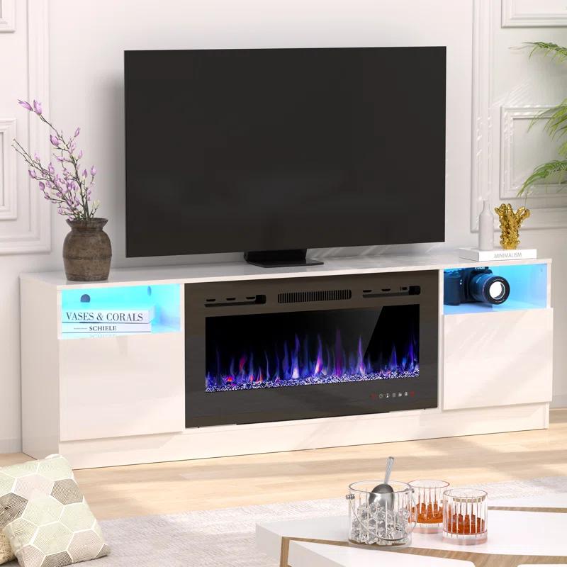 Ivy Bronx Ivy Bronx 70" Fireplace TV Stand for TVs Up to 80" with 36" Electric Fireplace, TV Console for The Living Room, LED Light Entertainment Center, Storage Cabinet, Media Console Table