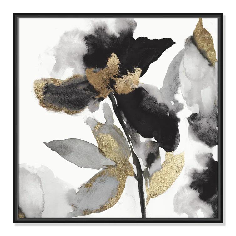 Casa Fine Arts Black Petals Gold Leaves II Print by Asia Jensen
