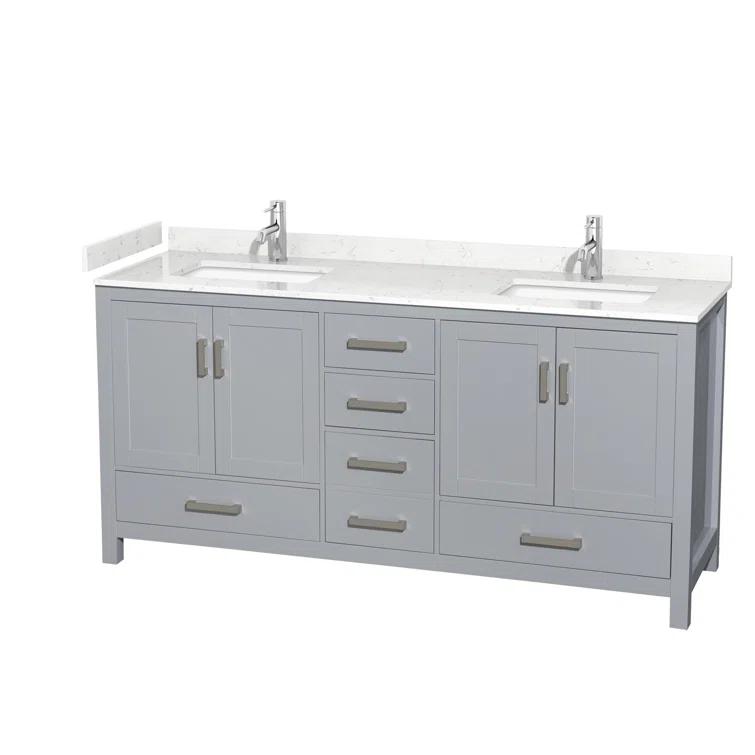 Wyndham Collection Sheffield 72" Freestanding Double Bathroom Vanity with Cultured Marble Top