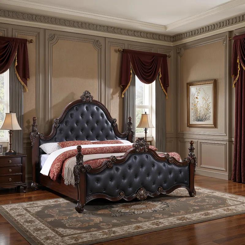 Benjara Moni Bed, Tufted Classical Upholstery