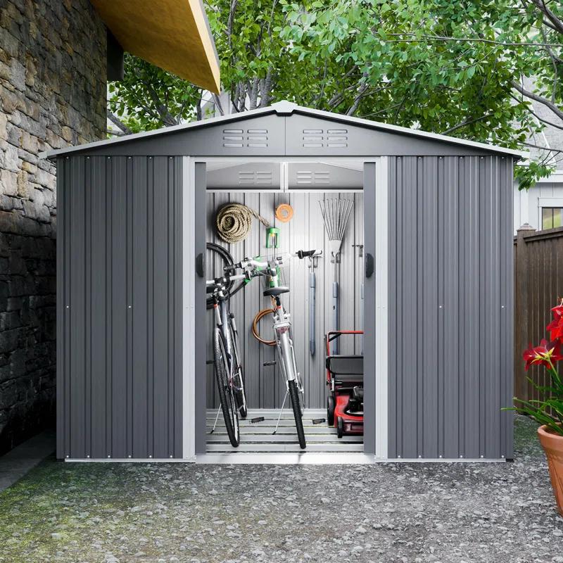 8X6 FT Outdoor Tool Storage Shed With Metal Foundation & Lockable Doors,  All Weather Metal Sheds