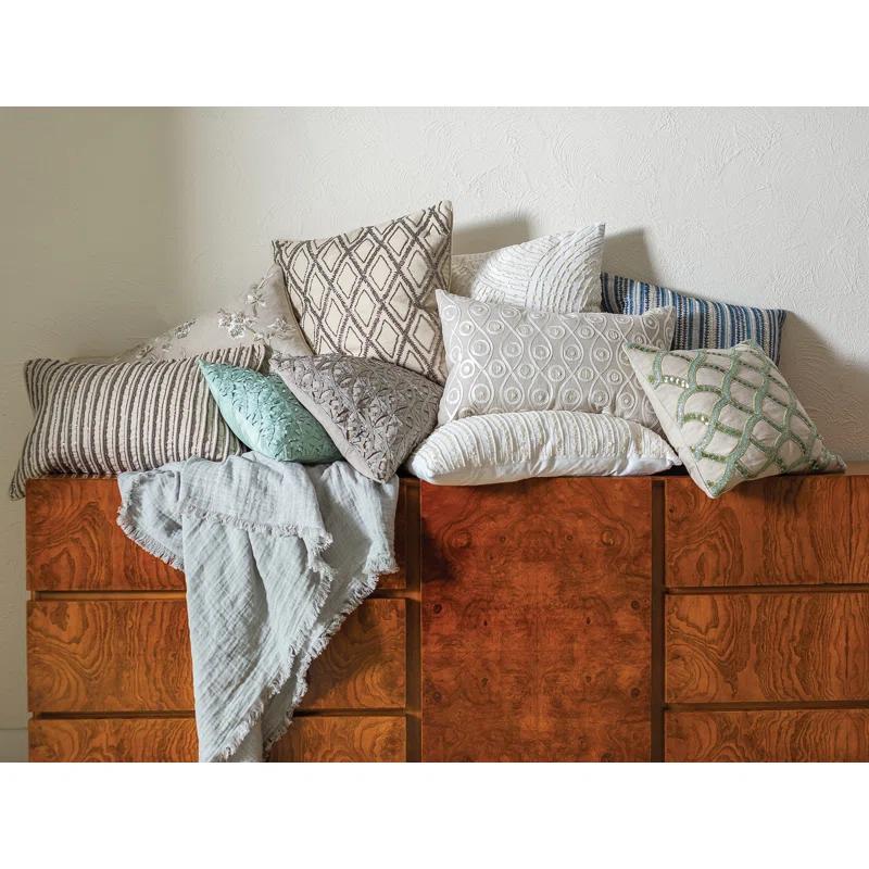 Elisabeth York Geometric Diamond Natural Tan Beaded Cotton Decor Throw Pillow Cover And Insert Set