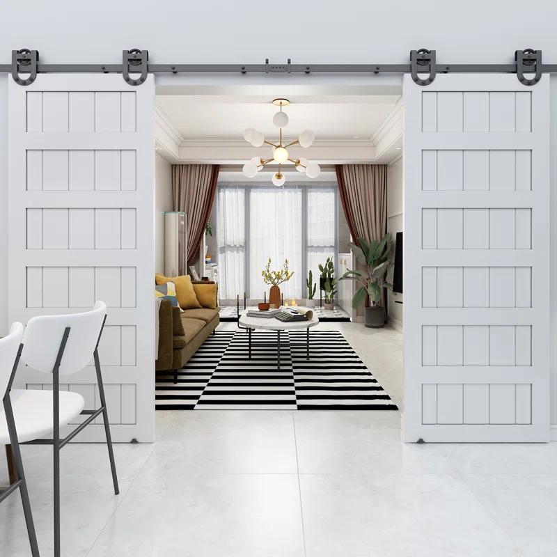 Renin Shaker 84'' Solid Wood Paneled Unfinished without Installation Hardware Kit Barn Door