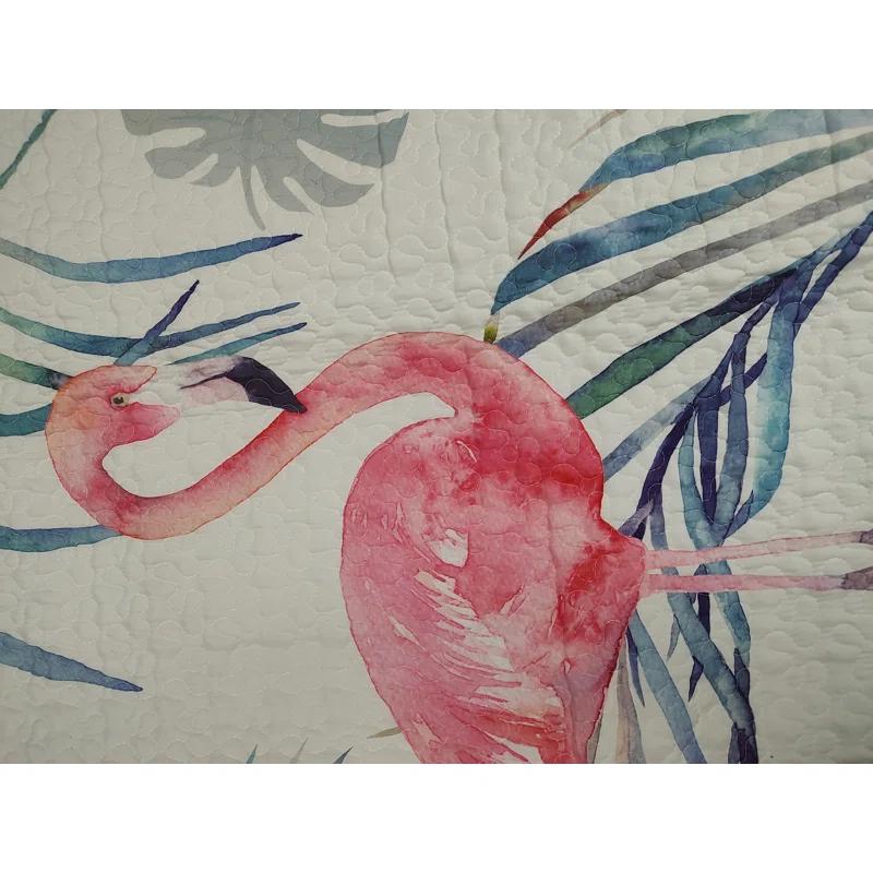 De Leon Collections Coastal Living Pink Flamingo & Aqua Palms Tropical Beach Vibes Decorative Quilt Bedding Set