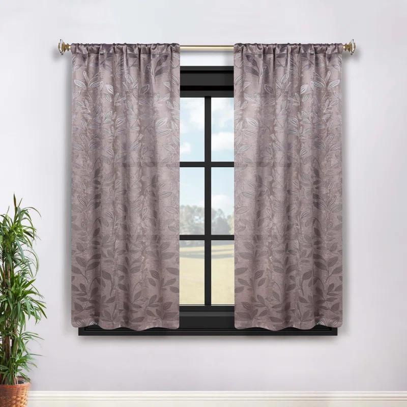 Modern Bohemian Leaves Polyester Machine Washable Room Darkening Blackout Curtains by Superior (Set of 2)