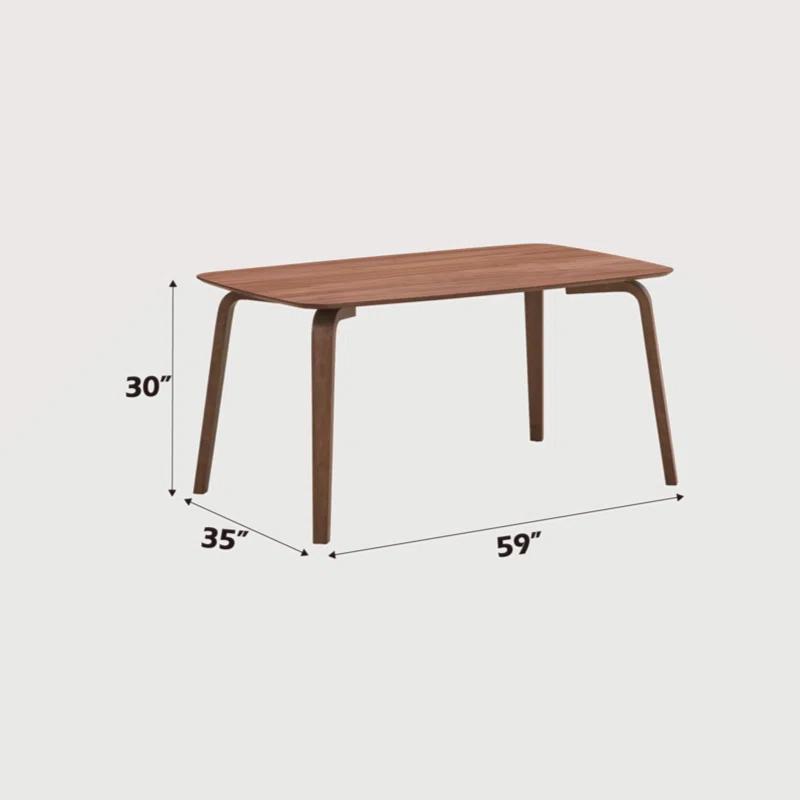 Benjara Kinni Dining Table, Walnut Brown Wood, Bent Legs, Rectangular 59 Inch