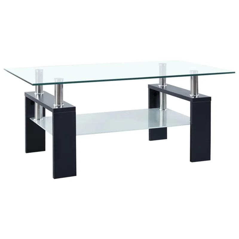 Orren Ellis Paizleigh vidaXL Coffee Table, Tempered Glass Top, Center Table, 37.4''x21.7''x15.7''