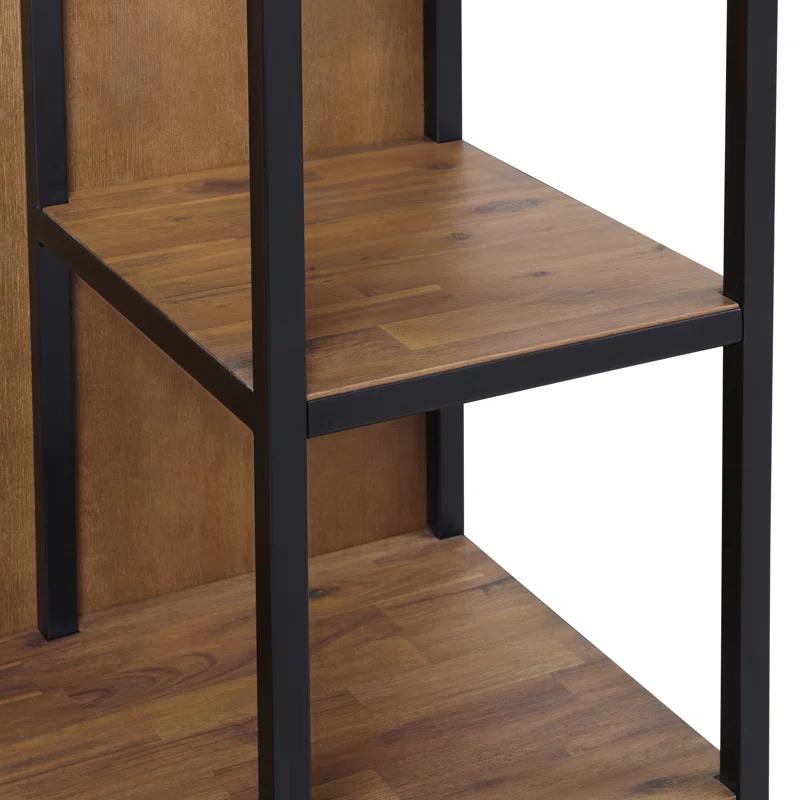 Alaterre Lloyd 28"W 58"H Rustic Industrial Metal Frame Hall Tree With Covered Back, Shelves And Shoe Storage