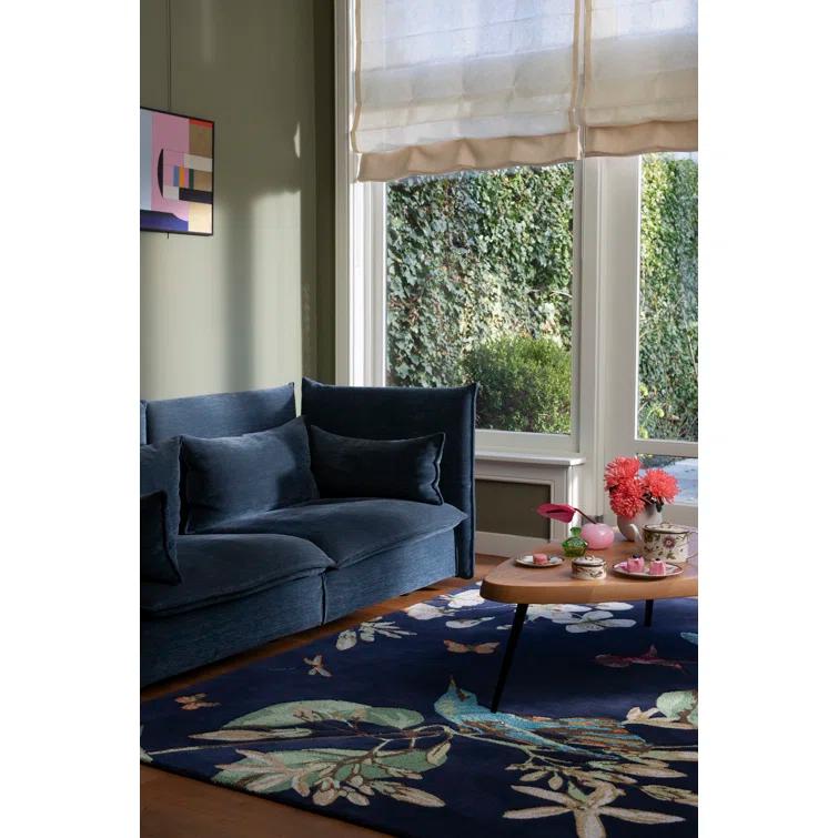 Hand-Tufted Navy Wool and Viscose Floral Area Rug, 8'2'' x 11'5''