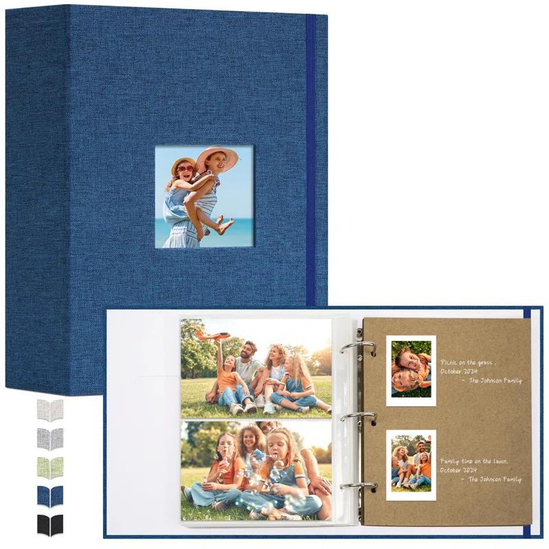 QUALITY FLOORING INC. Photo Album 4X6 100 Pockets, Linen Scrapbook Photo Album, 3 Ring Binder Album With 50 Scrapbook Pages, And 20 Self-Adhesive Pages, Travel Family Wedding