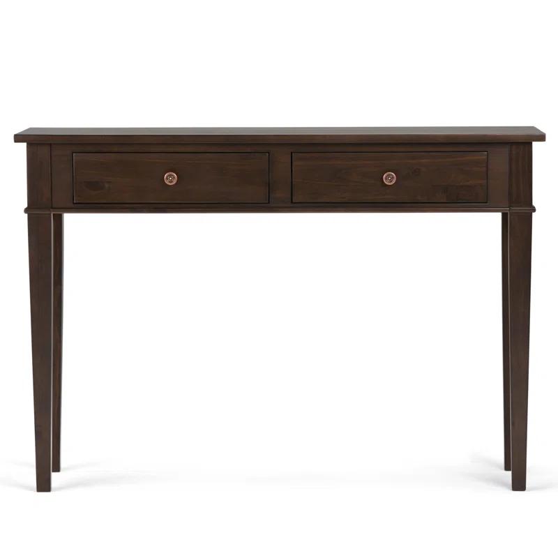 Simpli Home Carlton 44"W Solid Wood Storage Console Table in Dark Tobacco Brown with 2 Drawers