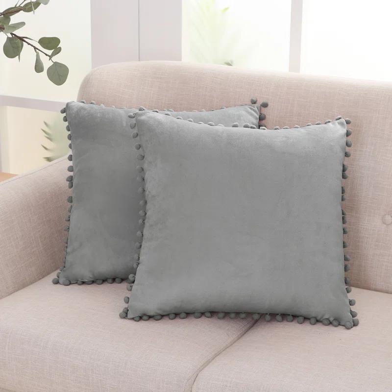 Deconovo Deconovo Pom-poms Velvet Reversible Pillow Cover (Set of 2)