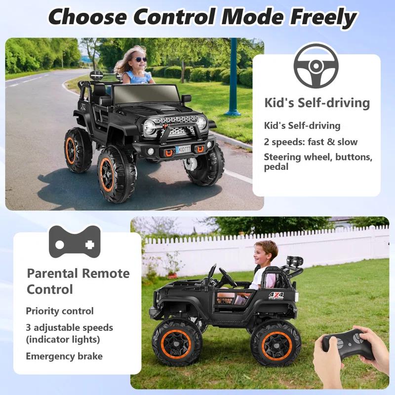 Ancheer 24V Real 2 Seater Ride On Toys Electric SUV Jeep Car With Remote Control,2WD/4WD Switchable, 4X100W Motor, Bluetooth, Music, USB, Lights