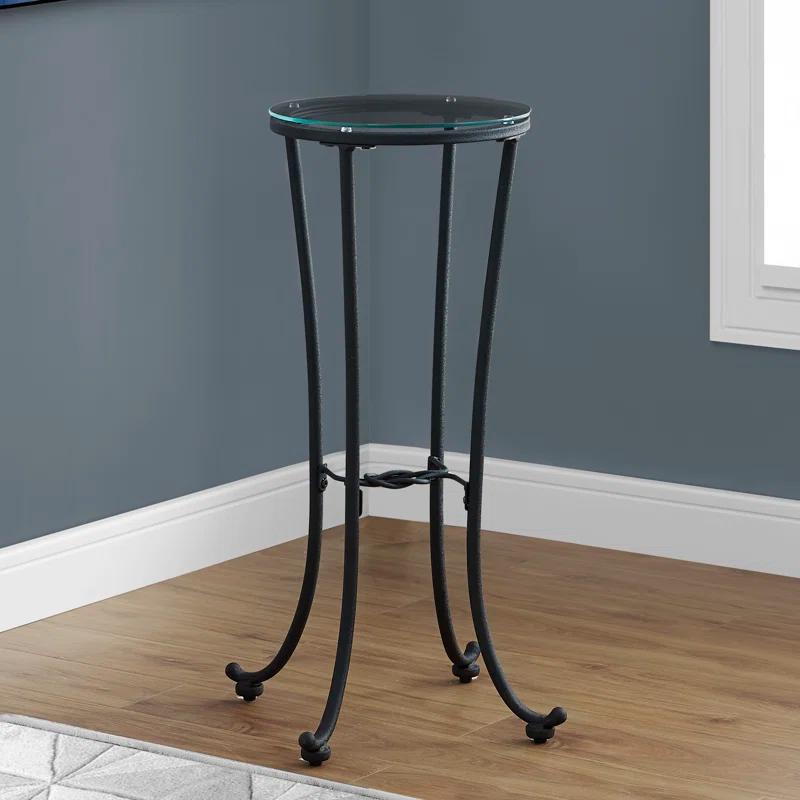 Red Barrel Studio® Accent Table, Side, End, Plant Stand, Round, Living Room, Bedroom, Metal, Black, Clear