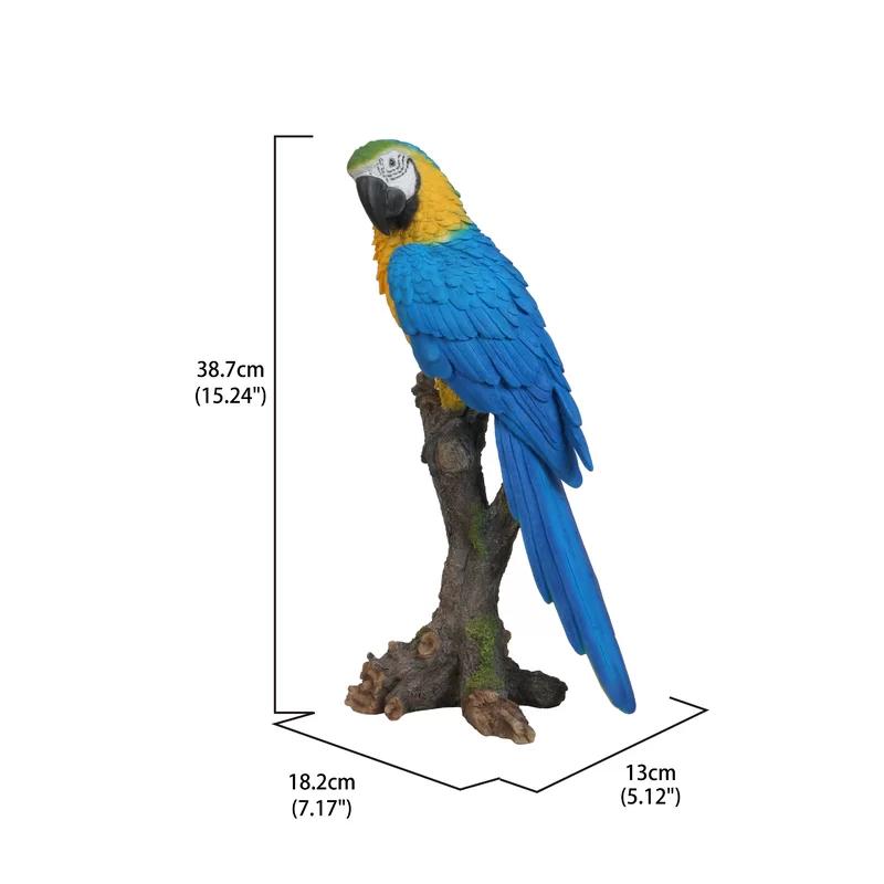 Blue and Yellow Parrot on Branch Polyresin Statue