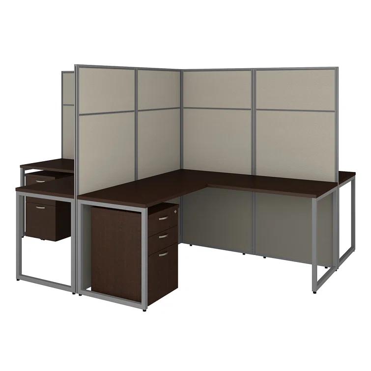 Bush Business Furniture Easy Office L-Shaped 4 Person Cubicle with Cable Management