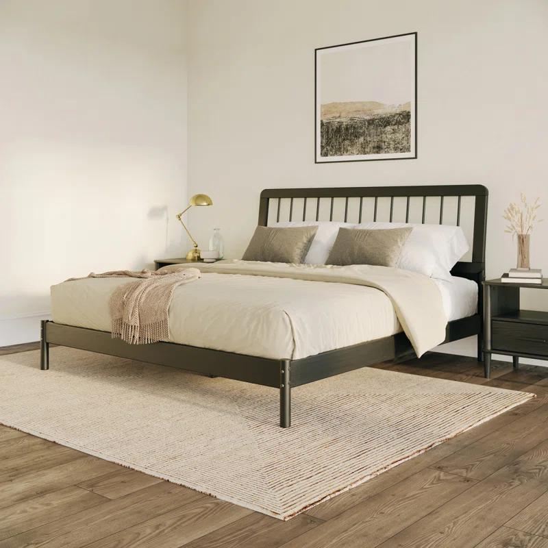 George Oliver Mid-Century Modern Solid Wood King Spindle Bed – Natural Pine