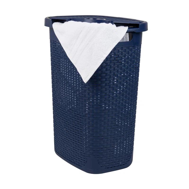 Mind Reader Mind Reader 40L Slim Laundry Hamper, Clothes Basket, Lid, Wicker Design, Plastic