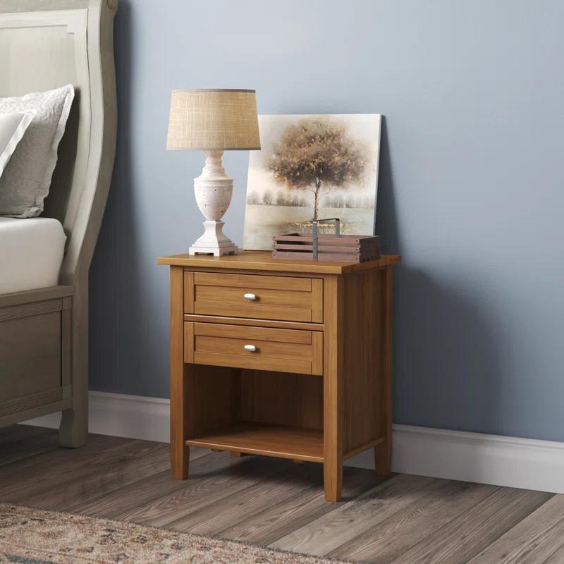Simpli Home Warm Shaker 24"W Solid Wood Bedside Table with Two Drawers