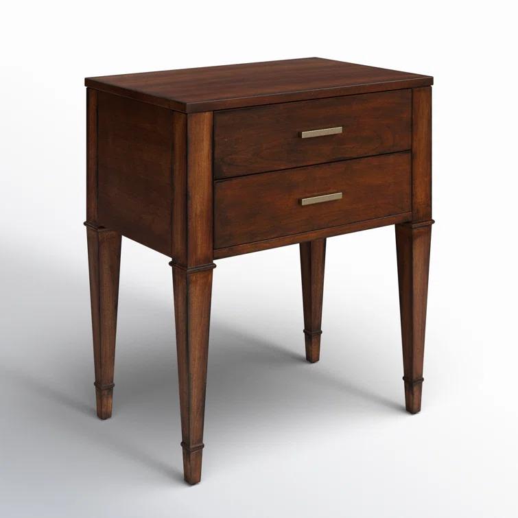 Kai Antique Cherry 2 Drawer Wood Nightstand with Gold Accents