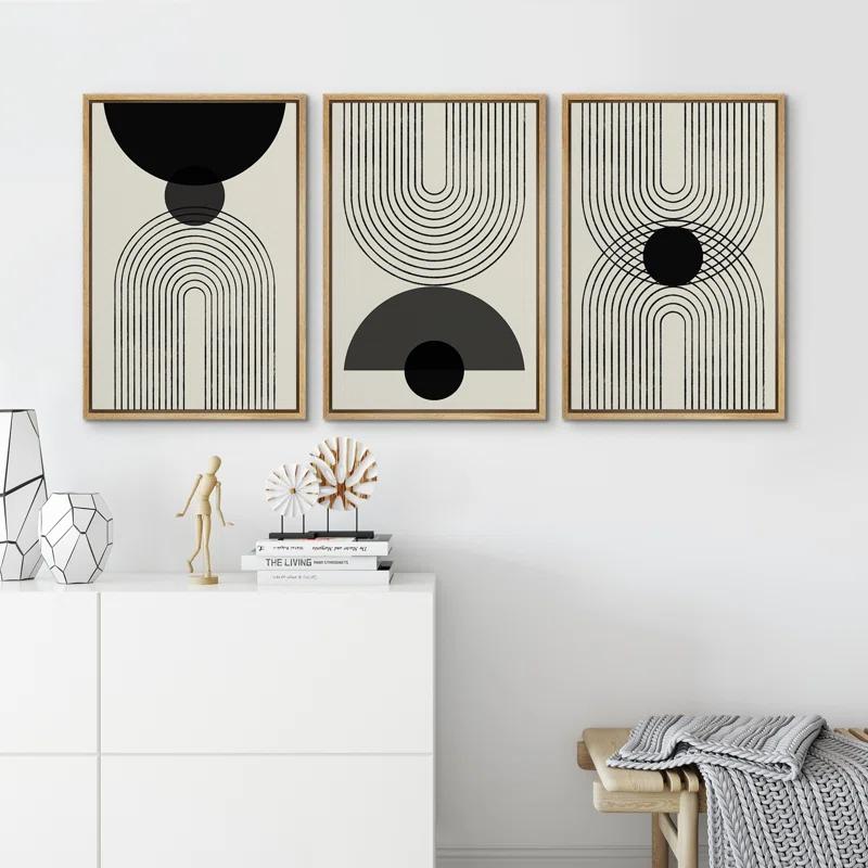 SIGNLEADER Mid-Century Modern Black And White Minimalist Abstract Home Decor Framed Wall Art Work Canvas Print & Reviews | Wayfair