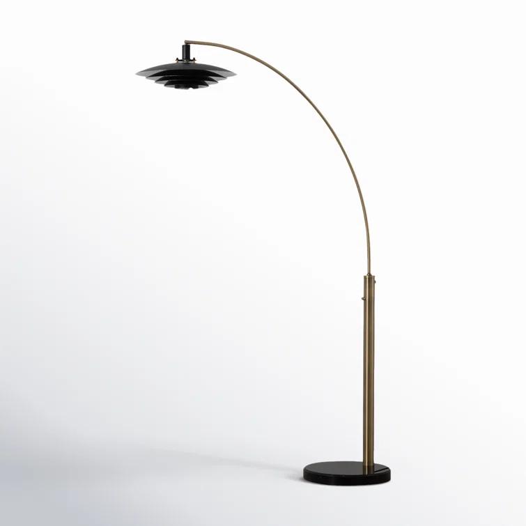Rancho Mirage 1 Light Arc Floor Lamp - 86", Weathered Brass finish, Matte Black & Gold Leaf Shade, M