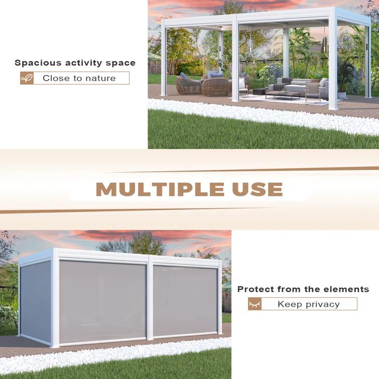 EROMMY 10 Ft. W x 20 Ft. D Aluminum Pergola with Canopy, with LED lights and Motorized Curtains