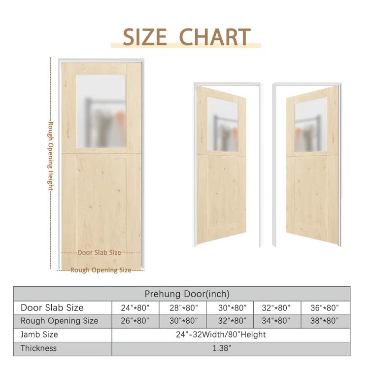 CHIC MODE Interior Dutch Door - Half Frosted Glass Split Single Door Slab, Modern Style Farmhouse Closet Door, Natural Pine Wood(Not Include Door Hinges)